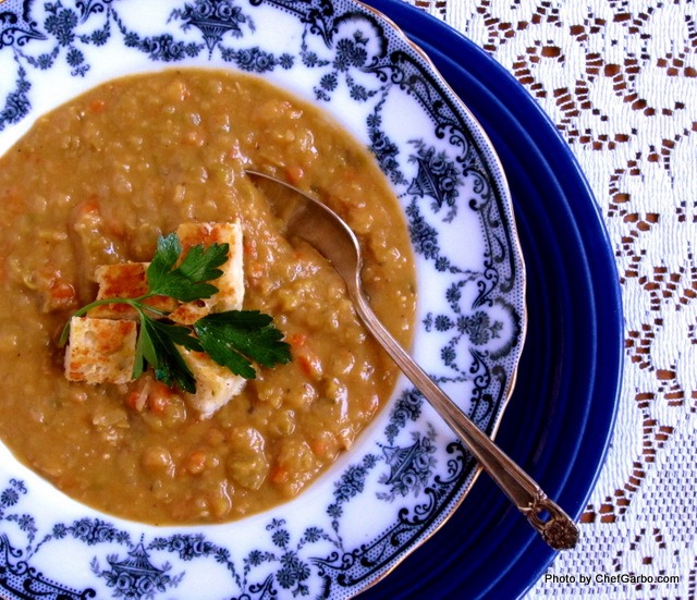Gluten Free - Organic - Golden Split Pea Soup with Parmesan Crotons