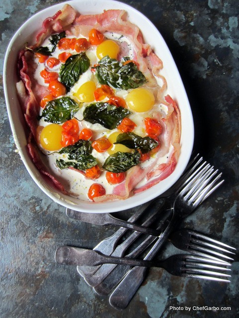 Gluten Free - Organic - Chef Garbo's Baked Eggs with Goat Cheese