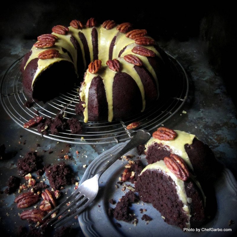 Chocolate Bundt Cake with Pumpkin Frosting - Gluten Free